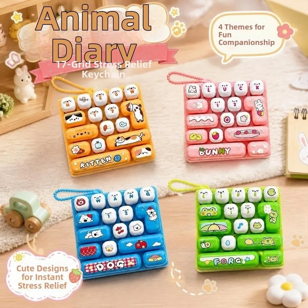 Cartoon 17 Keys Keyboard Keychain Animals Pressable Keys Fingertip Button Keyring Portable Creative Stress Relief Fidget