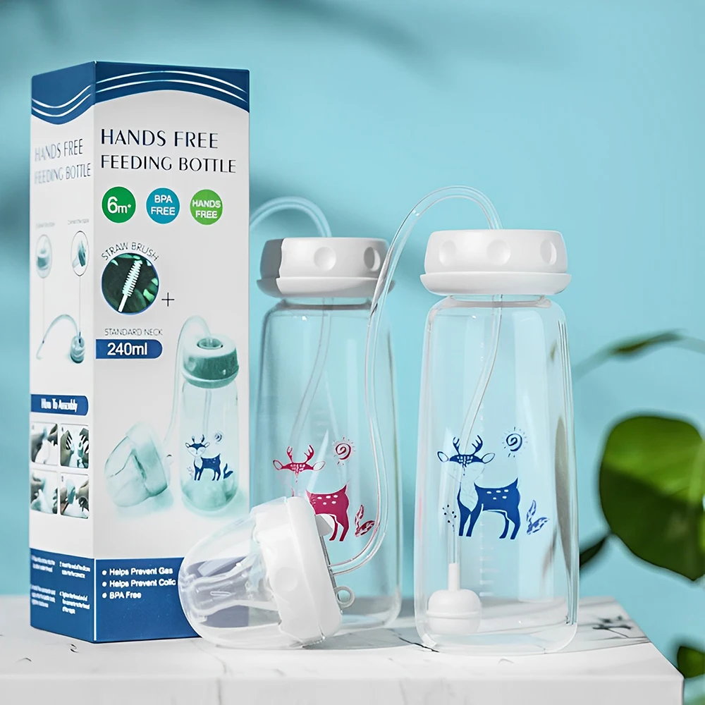 Erduo Plastic Baby Breast Feeding Milk Bottles Drinking Bottle Children with Straw for Water Babies Newborn Set Hands Free