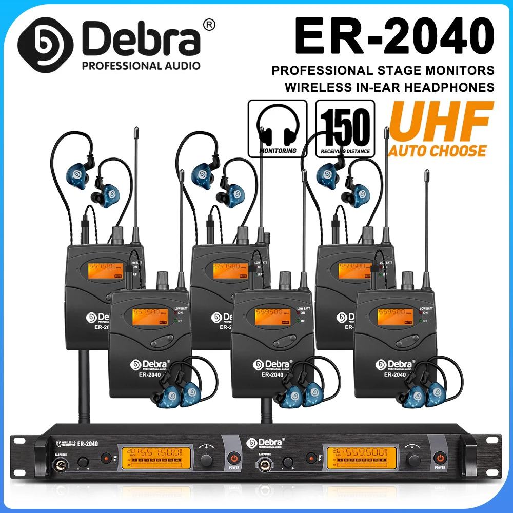 Debra ER-2040 In-Ear Wireless Monitor System, UHF with Multiple Receivers for Stage Shows, Weddings, and Bands
