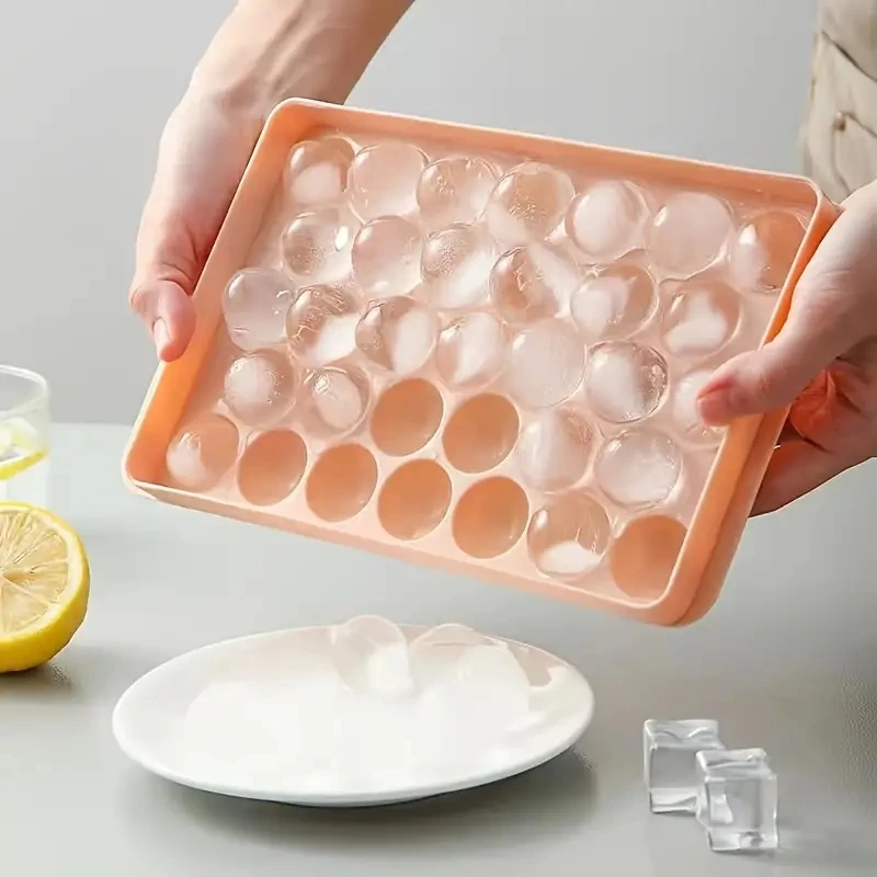 Round Ice Cube Tray with Lid Plastic Diamond Style Ice Mold Refrigerator Spherical DIY Moulds Ice Ball Maker Kitchen Tools