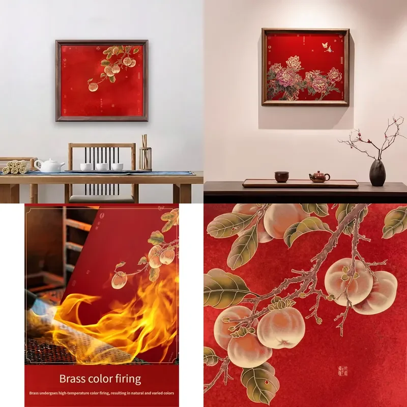 Persimmon Still Life Hanging Painting Brass Core Metal Handicraft New Chinese Style Movable Handmade Wall Mount Housewarming