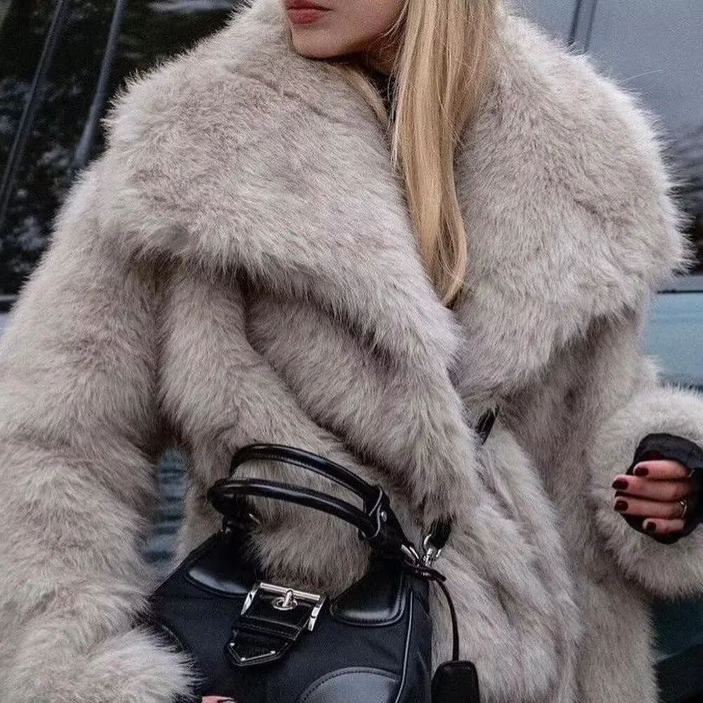   Veste à revers en fausse fourrure pour femmes, nouvelle collection 2021, respectueuse de l'environnement, haut de gamme, ample, chaude, à la mode, Slim