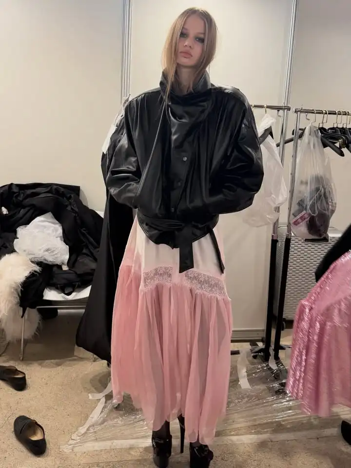 Black Belted Wrap Collar Faux Leather Jacket Grunge High Neck Long Sleeve Loose Outerwear Spring Autumn Street Party Outfit