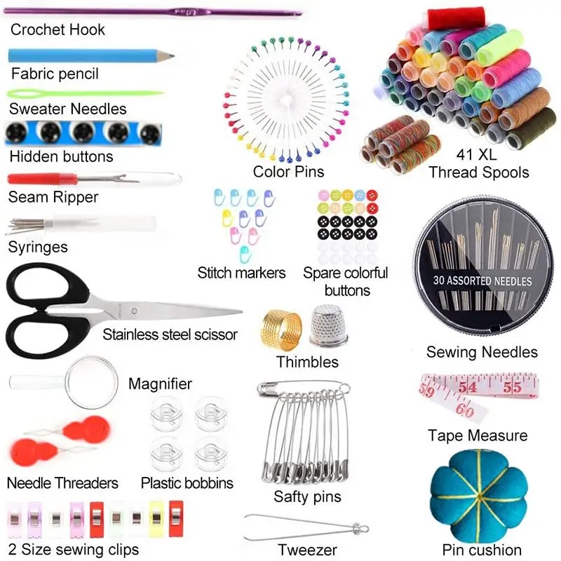 226 PCs Adult Color Sewing Kit Sewing Supplies and Accessories Portable Sewing Thread Needle Kit Beginner Travel Sewing Kit Scis