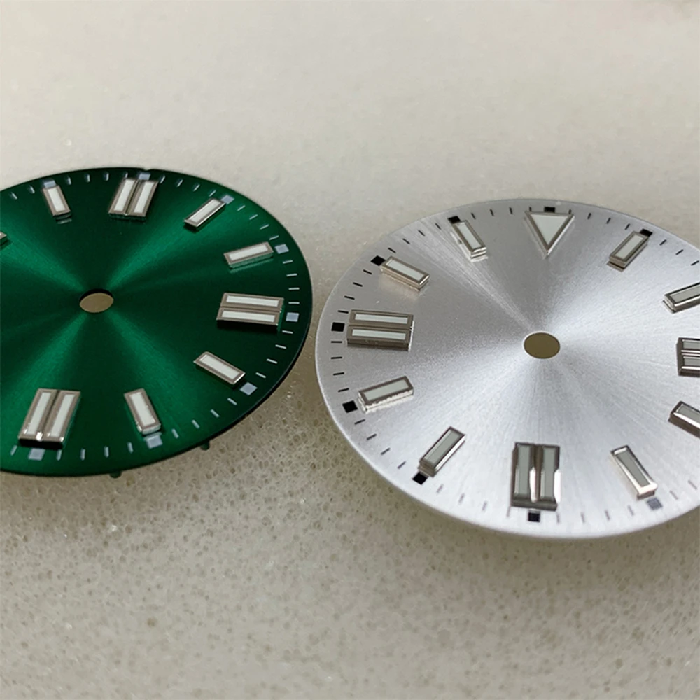 28.5MM Bar Studs quadrante orologio luminoso verde per NH35 8215 ETA2836 movimento modificato accessori per orologi