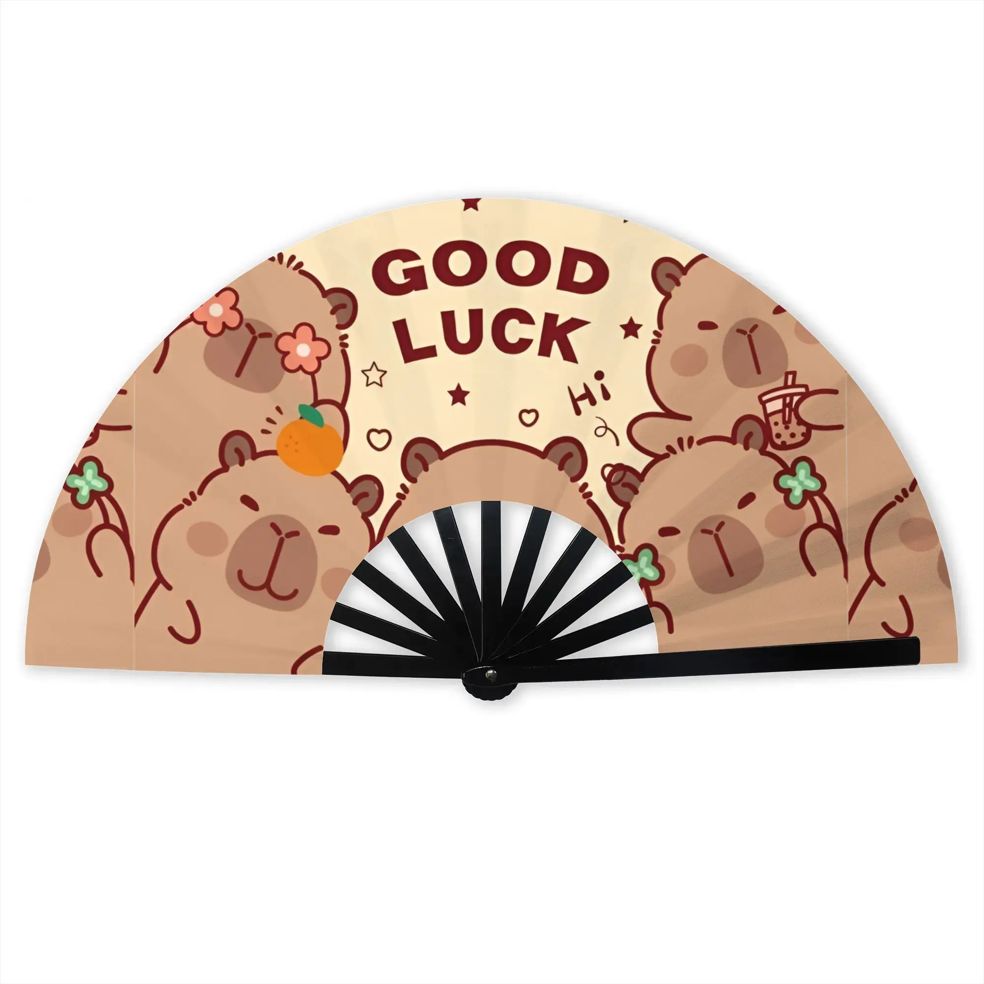 Funny Capybara Stylish Hand Fan Unisex  Printed Polyester Fan Vintage Costume Prop Folding Fans For Dancing Gift