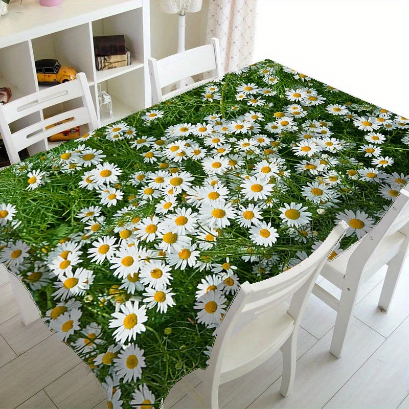 Rectangular Tablecloth Featuring a Floral Daisy Print, Measuring 149.86X149.86 cm Or 150X150 Centimeters, Made of Polyester. Suitable for Both Indoor And Outdoor Dining, Perfect for Kitchen, Patio, Party Decorations