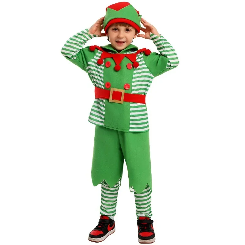 2024 New Christmas Children's and Adult Christmas Elf Costumes, Santa Claus Green Elf Costumes, Cosplay Halloween Costume Set