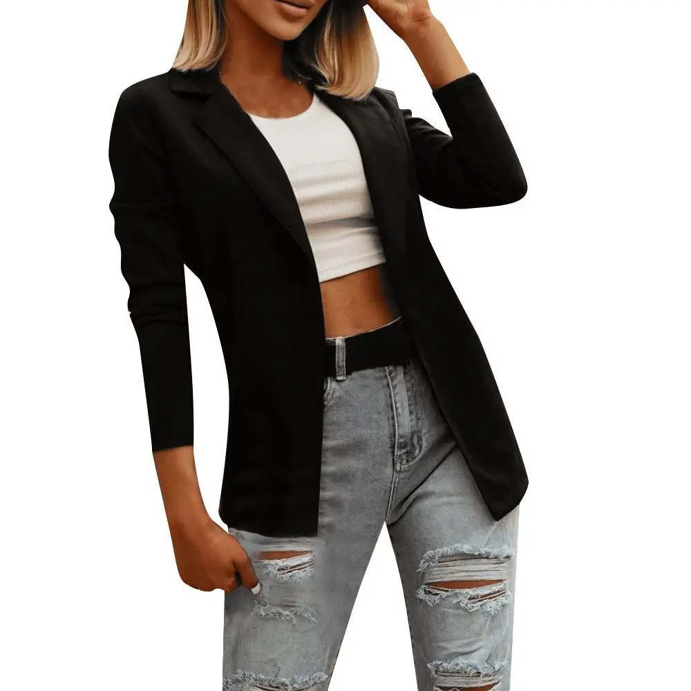 Ele Women's Simple Coat Sli Busin Suit Polyester Fiber Long Sve Pure Color Commute Sle Women's Clothing