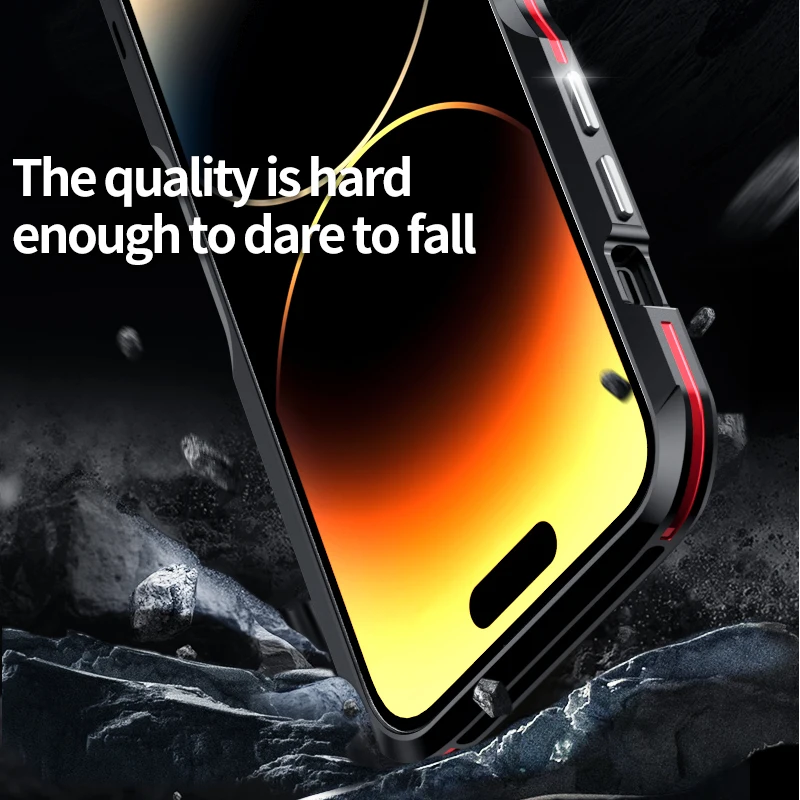 For iPhone 15 16 14 Pro Max Armor Case Luxury Metal Frame For iPhone 13 12 11 X XR Aluminum Alloy Lightweight Shockproof Bumper