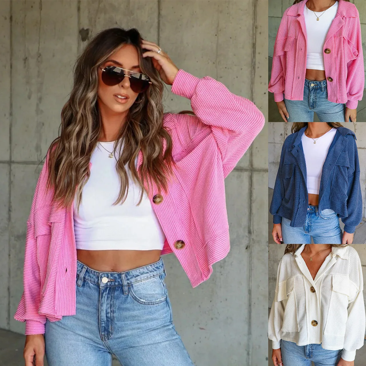 25 Autumn/Winter Women's Short Casual Pit Strip Single Breasted Long Sleeved Coat For Women -23147