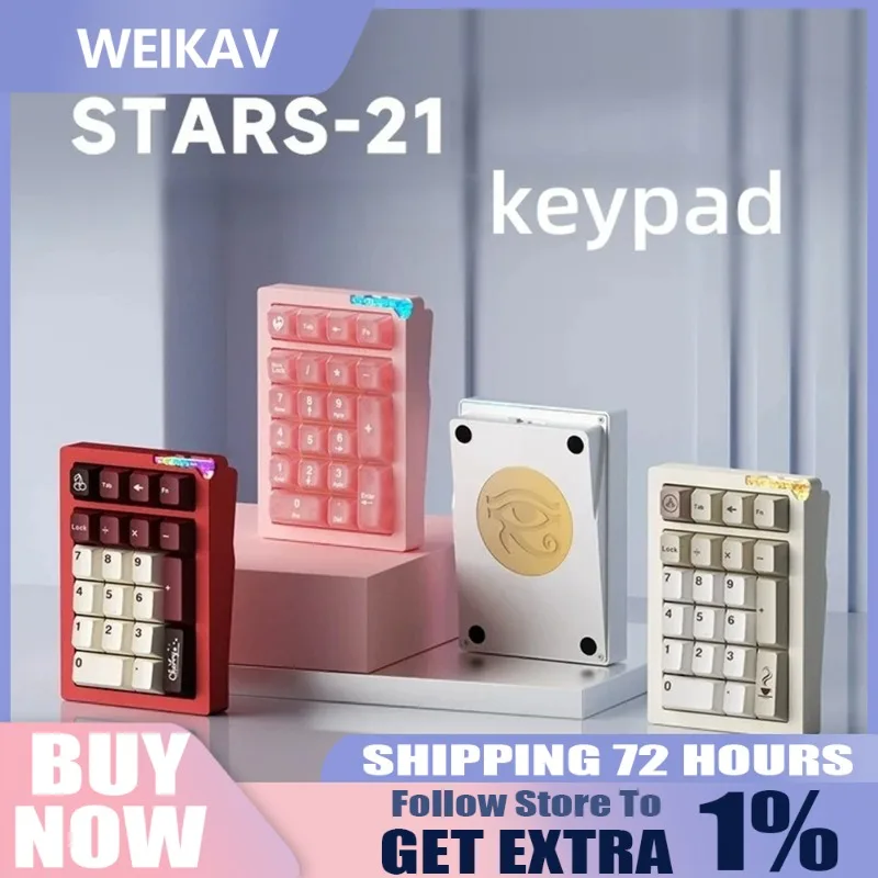 

Weikav STARS21 PAD Беспроводная Bluetooth мини-клавиатура Комплект RGB Tri-Mode Настроить цифровые комплекты из алюминиевого сплава Офисные аксессуары Подарок