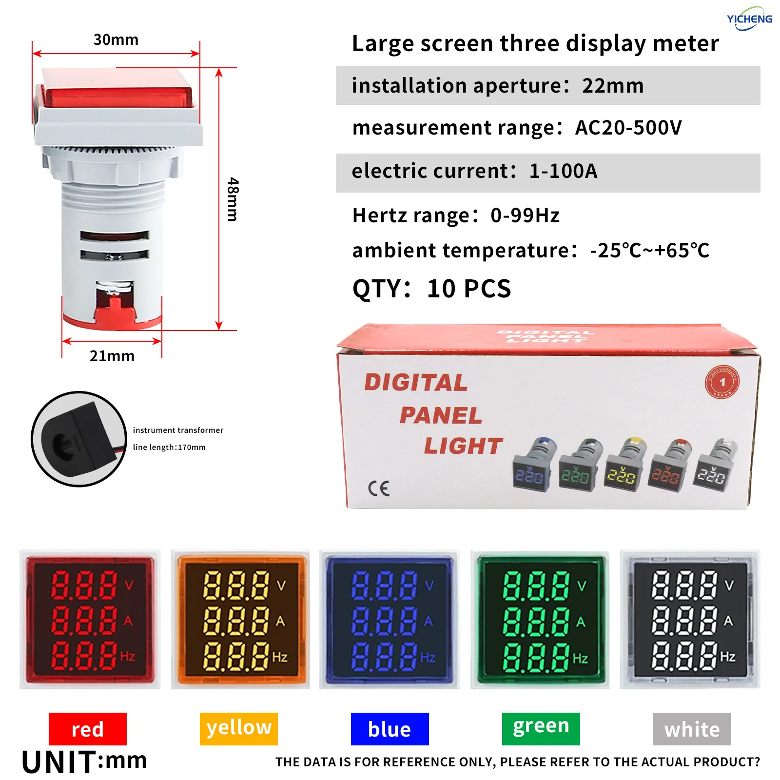 10Pcs AC 볼트 앰프 주파수 테스터, AC 60-500V 100A 전압 전류 모니터 디지털 LED 디스플레이 신호 표시등...
