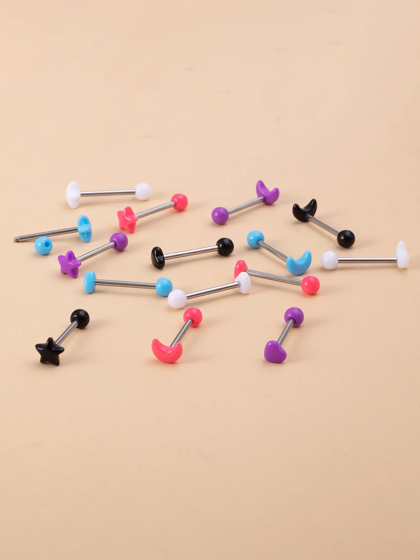 5pcs Acrylic Star Moon Heart Tongue Stud for Women Girl Stainless Steel Tongue Barbell Cute Trendy Tongue Piercing Jewelry