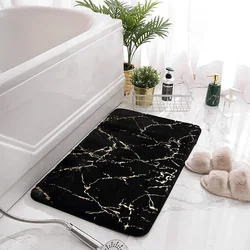 Inyahome Marble Bathroom Rugs Nonslip Black Gold Bathroom Mats Ultra Soft Washable Bath Mats for Bathroom Floor Mats Carpet