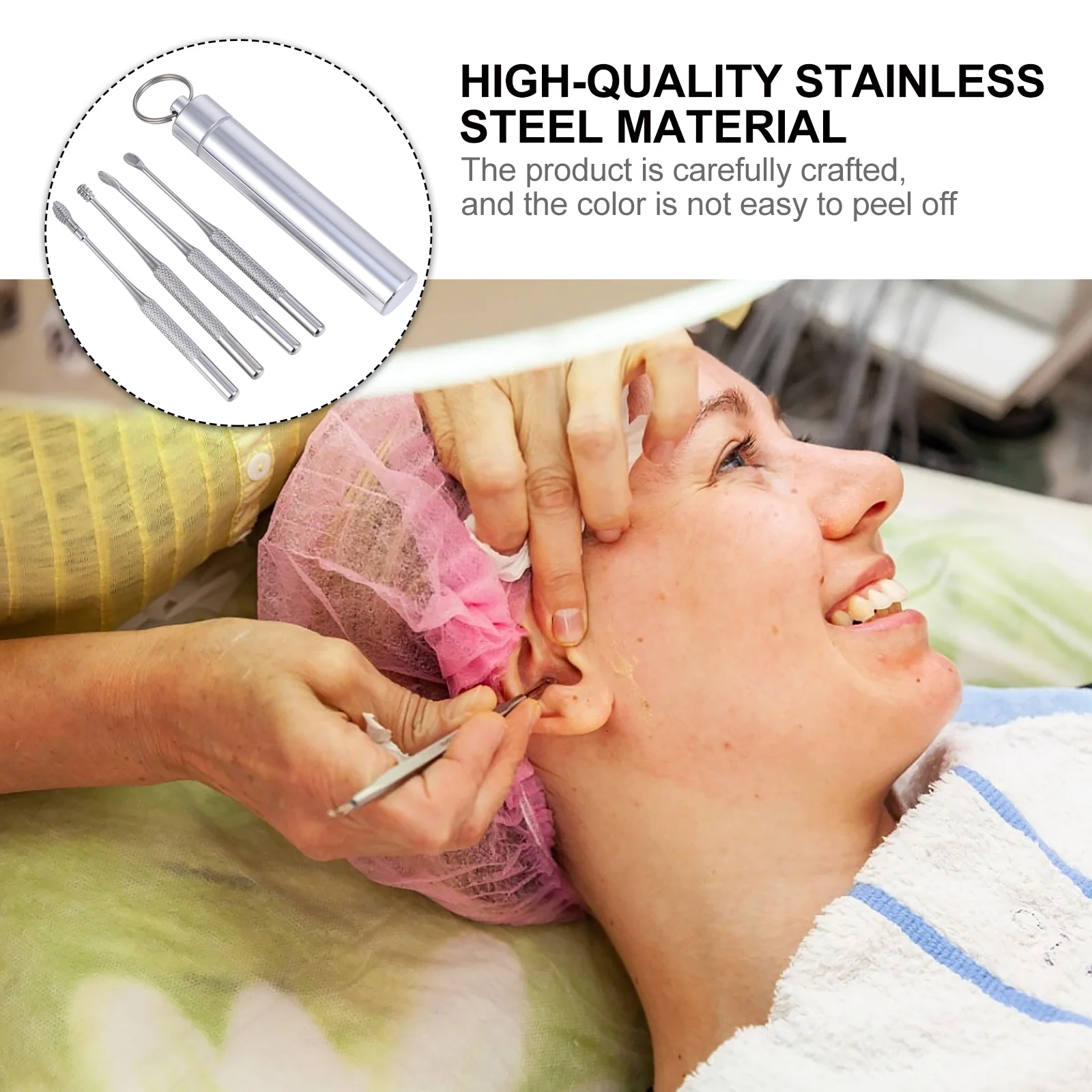 

4pcs Stainless Steel Stainless Steel Cleaner Ear Remover Wax Removal Tool Portable With Hanging Case Ear Wax Remover