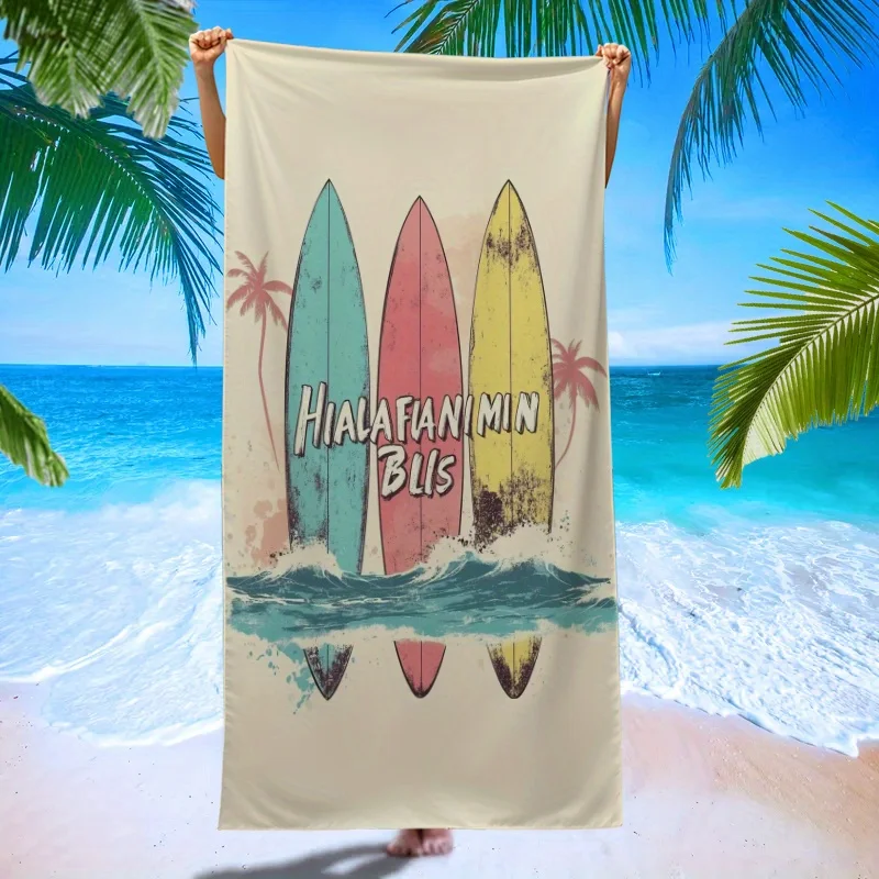 1pc Oversized Tropical Surfboard Print Microfiber Beach Towel - Quick-Dry, Soft & Durable, Perfect for Beach, Sports, Swimming