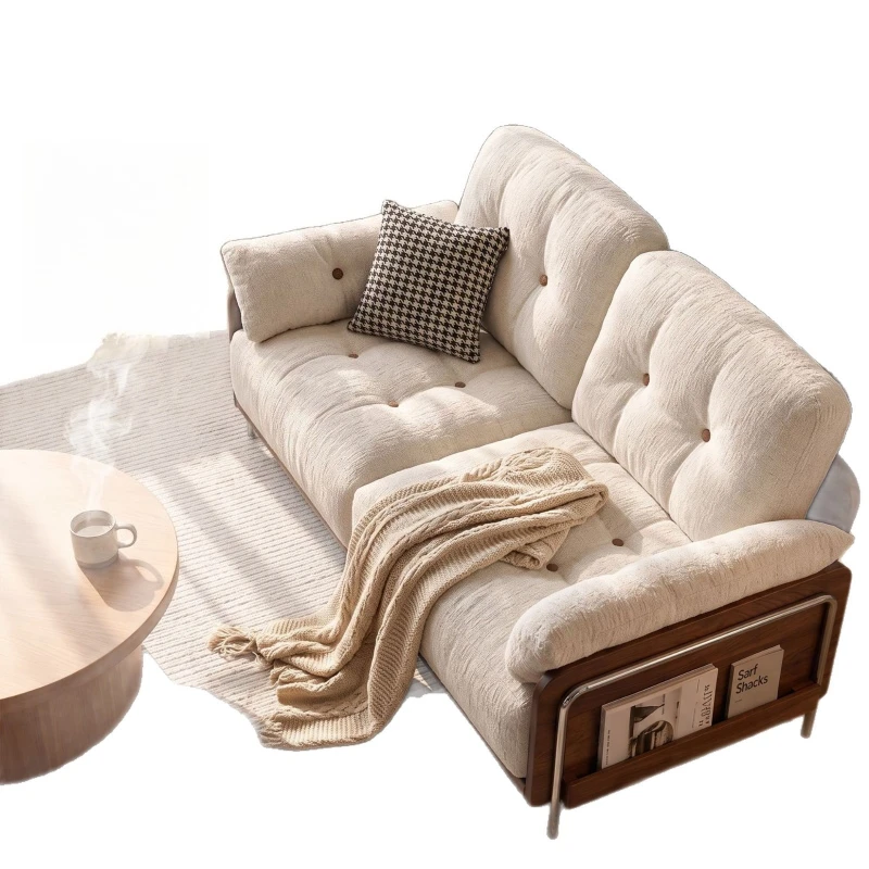 Fabric sofa, removable and washable, small apartment, straight row simple cream style, flannel sofa