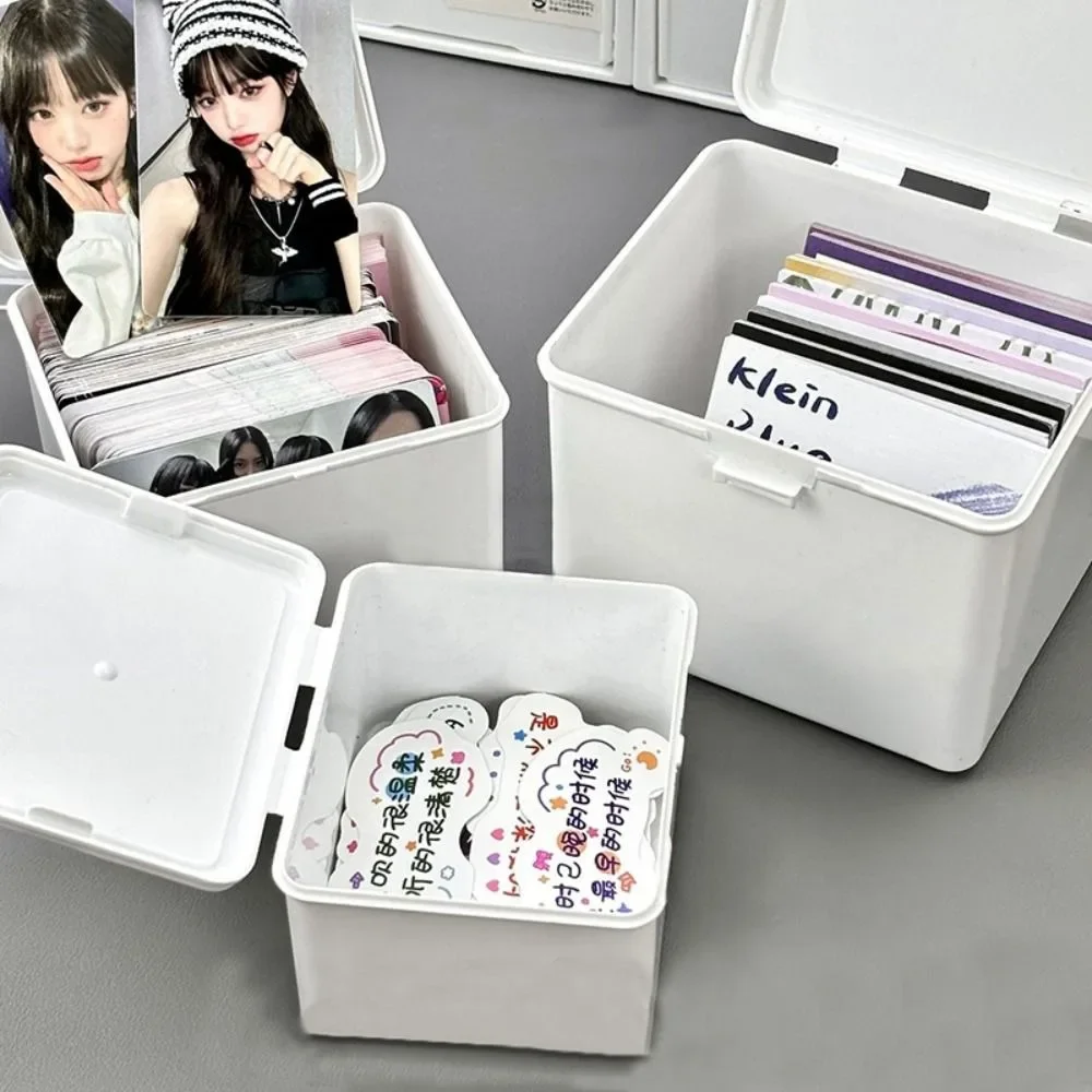 New White Storage Box Photocard Idol Cards Jewelry Container Supplies ID Card Organizer Desktop Decor
