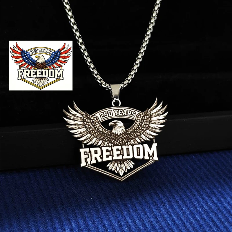 Custom Logo & Photo Necklace Custom American Freedom Day Men's Pendant Necklace Personalized Eagle Style Stainless Steel Choker
