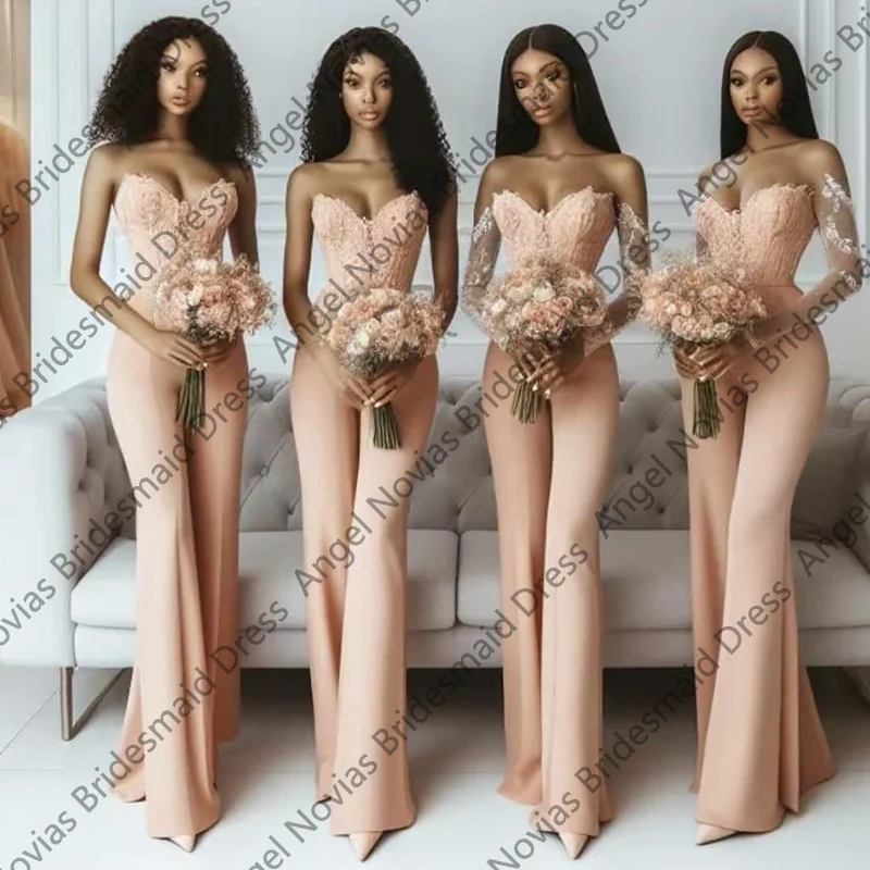 Customized Long Sheath Pink Jumpsuit Bridesmaid Dresses 2025 Wedding Party Maid Of Honor Dress Robes Invitee Mariage