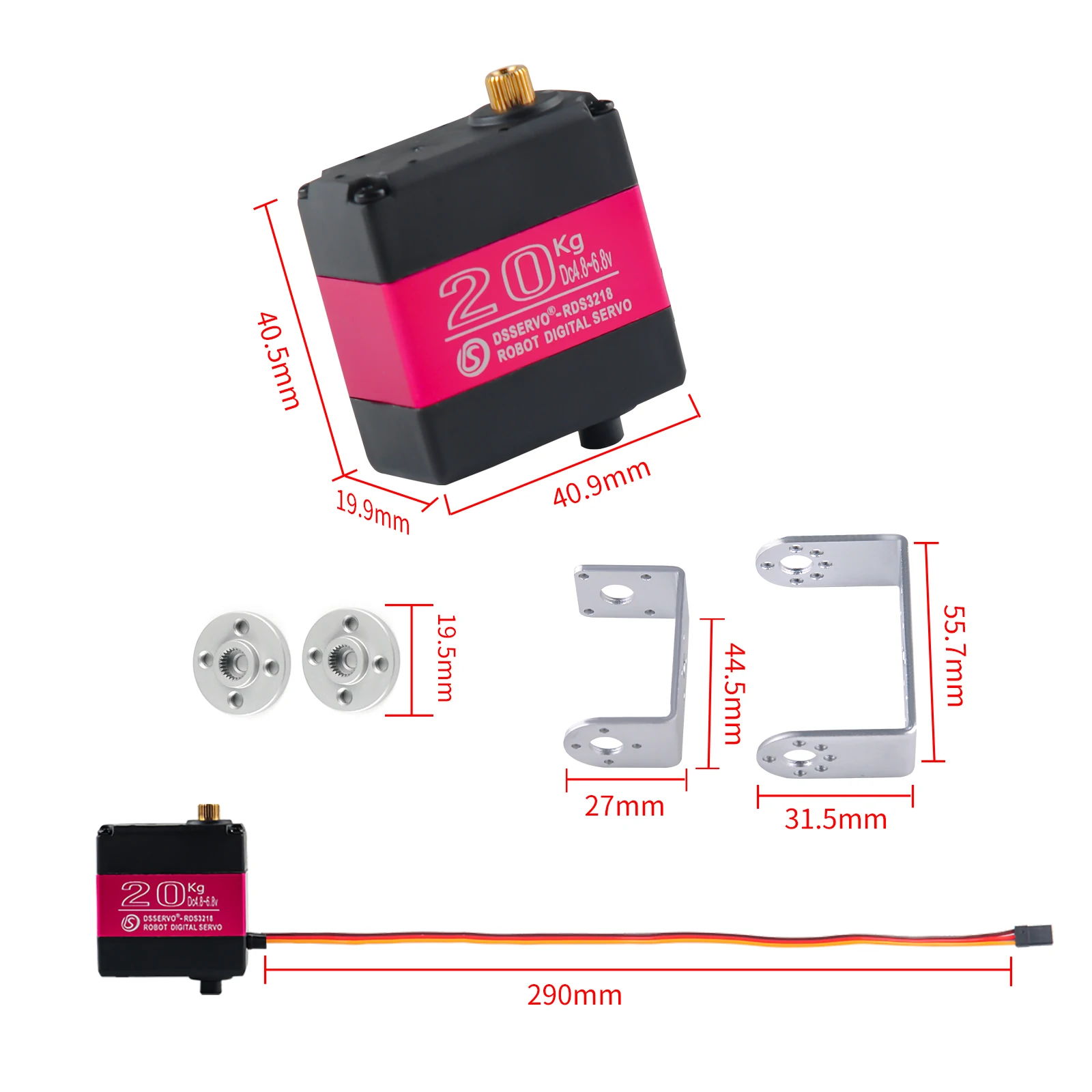 RDS3218 20KG 180 Degree Dual Shaft RC Digital Servo with Waterproof Robot Arm Servo - High Torque Full Metal Gear Servo 1/2/4Pcs