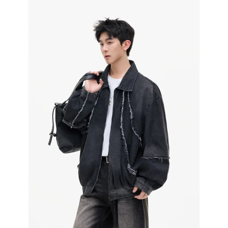 GIOIOMen's 데님 재킷, 봄과 가을 새로운 레트로 패치워크 루즈 캐주얼 남성 데님 재킷