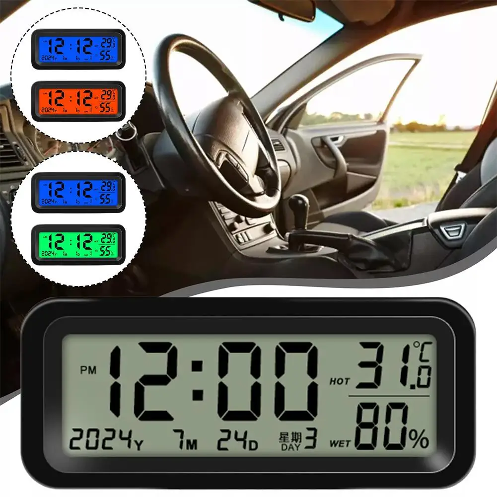 Small Digital Car Clock Solar Power Temperature Humidity Gauge Date Backlight Car Dashboard Automobiles Accessories Truck T H1L1