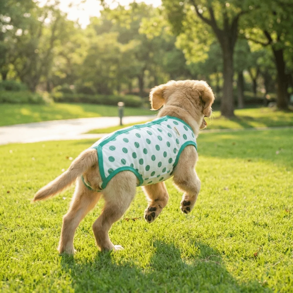 Anti-Licking Polka Dot Dog Vest Comfort Fit Button Closure Dog Recovery Suit Cotton Breathable Dog Jumpsuit Spay Neuter Recovery