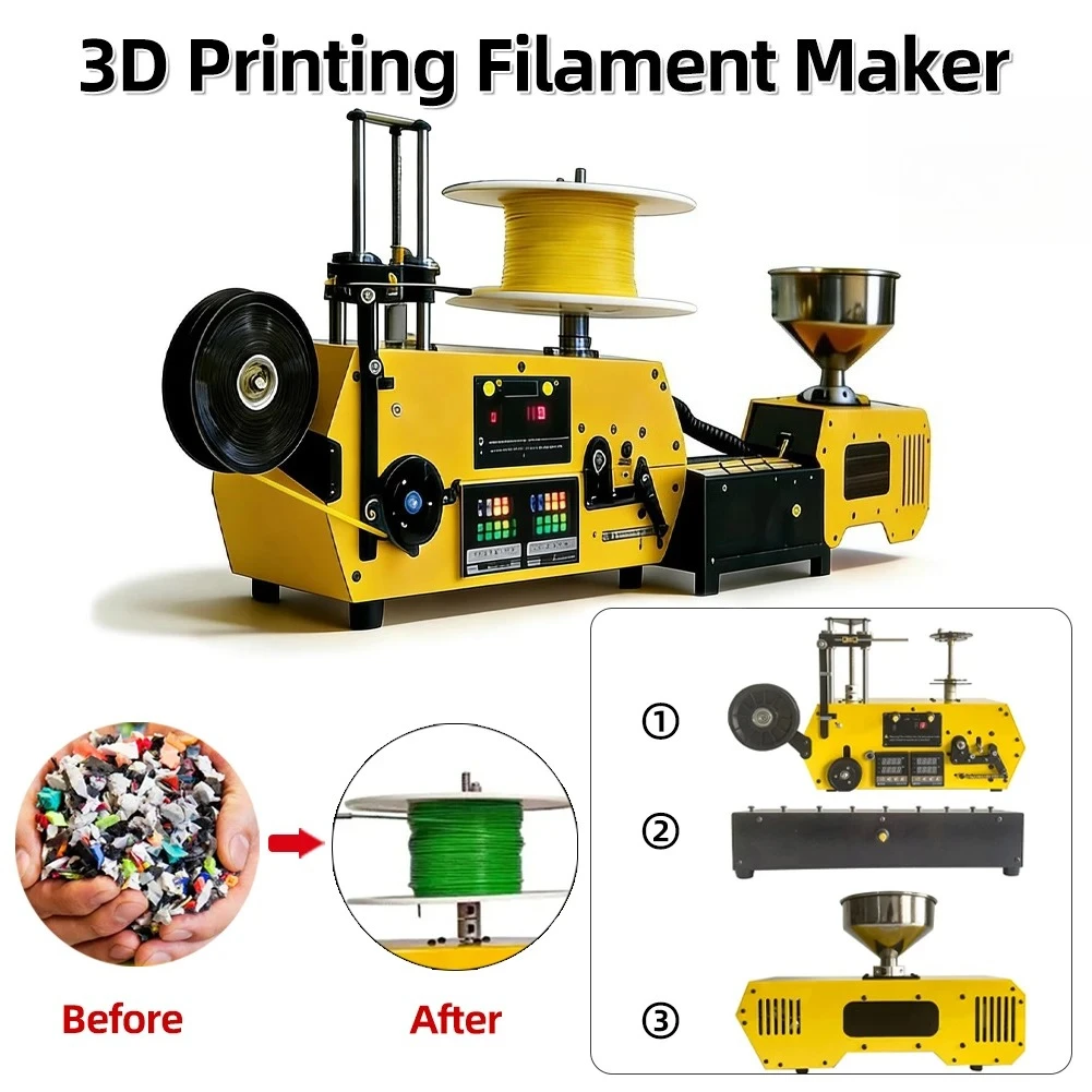 Waste TPU PC PLA PET Regenerative Auto Winding Extruder Desktop 3D Filament Extruder Machine HT400 1.75mm Filament Print Maker