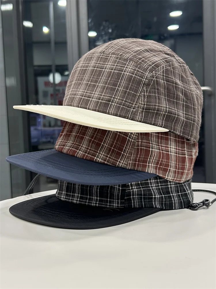 

Retro plaid baseball caps for men and women, light and breathable quick-drying outdoor flat-brimmed sunshade cap in summer