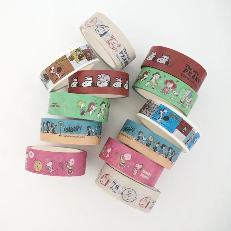 12 sztuk/partia kreatywny Snoopy Washi naklejki taśma uroczy pies Scrapbooking DIY pamiętnik dekoracyjne naklejki uszczelniające Album Stick Label