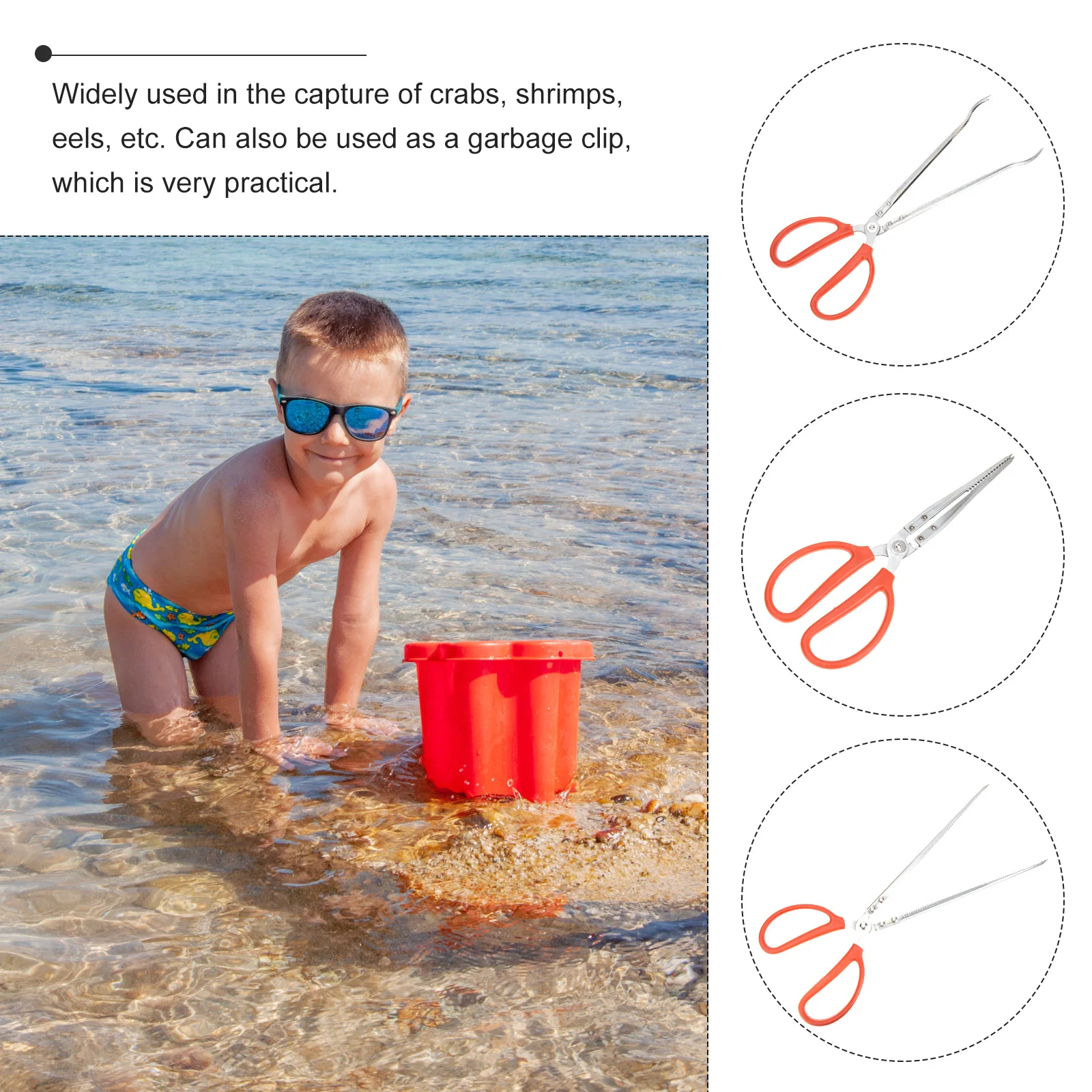 

3Pcs Stainless Steel Crab Pincers Ergonomic Lobster Loach Eel Multi-Function Catching Clip Rubbish Picking Non-Slip