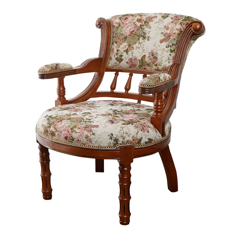 European solid wood armchair high-grade fabric backrest armchair negotiation reception fabric chair study leisure chair