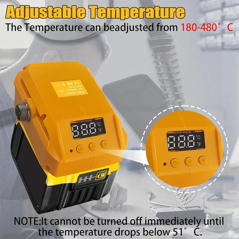 60W Cordless Soldering Iron Station for Milwaukee/Makita/Dewalt 18V Battery with Digital Display Temperature °C/ºF Conversion