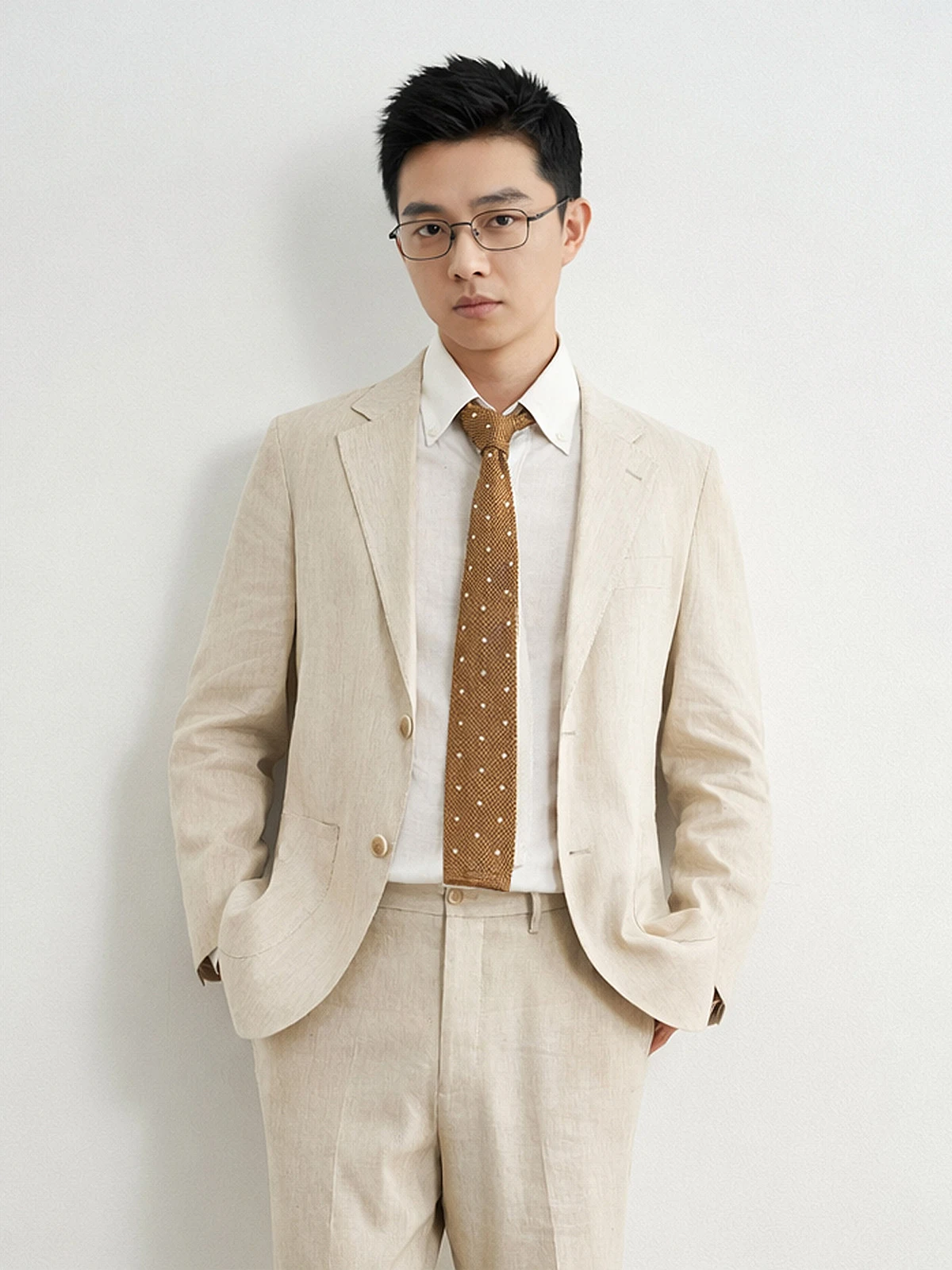 55% French Linen Suit for Men Business Casual Lightweight Thin Blazer & Trouser Set, Year-Round Commuting & Office Wear Plus 58