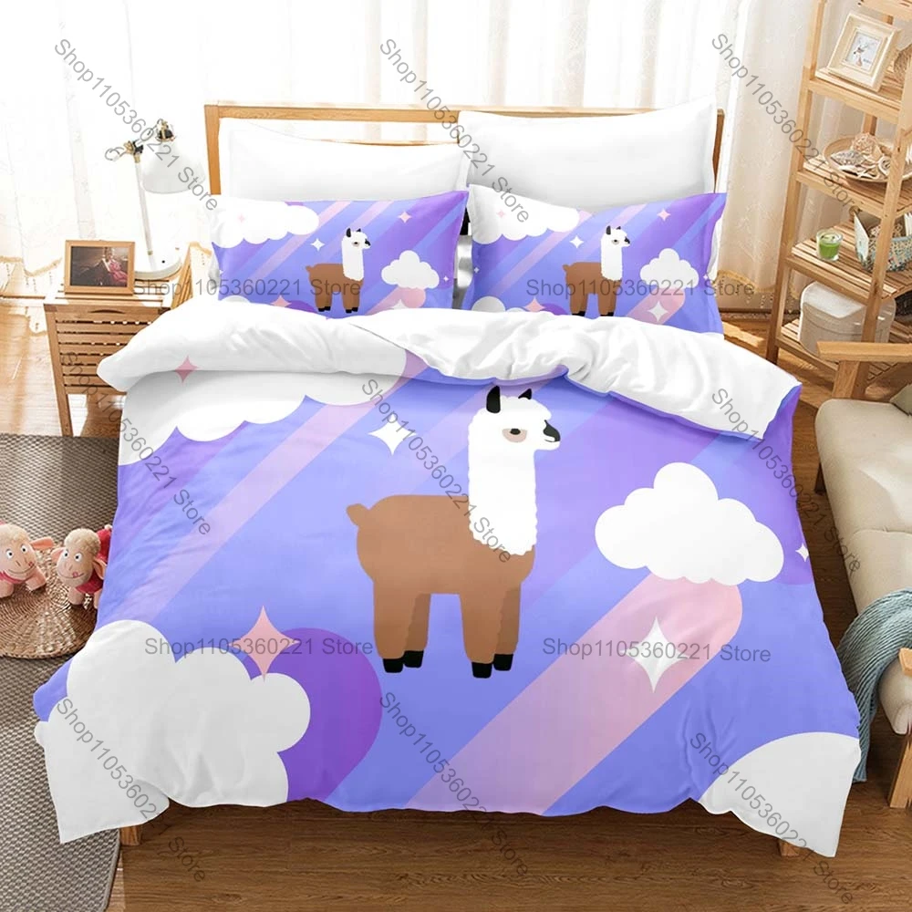 Personality Cartoon alpaca Three Piece Bedding Set Luxury Comforter Set with Queen King Size Including Cool animal pillowcase