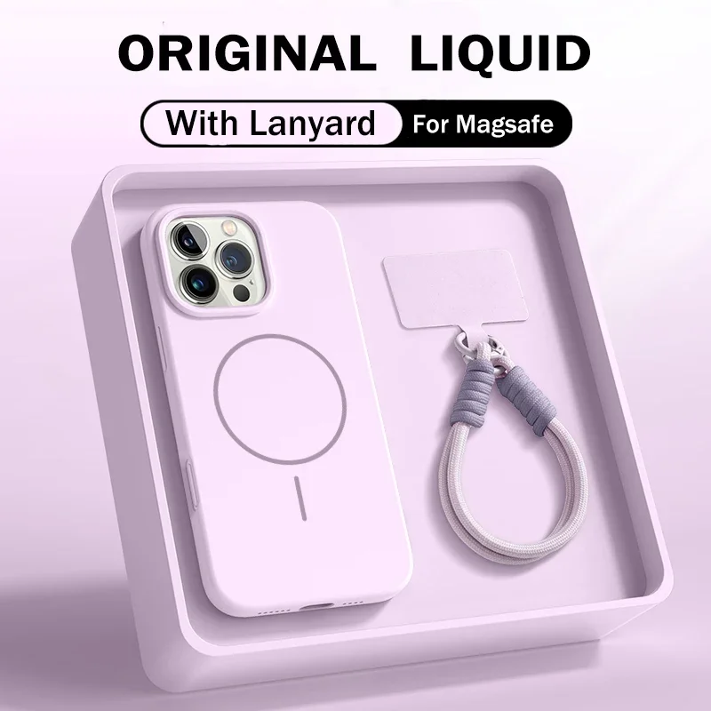 Offizielles Flüssigsilikon-Halsband-Handyhülle für iPhone 17 16E 16 14 15 Plus 12 13 11 18 Pro Max Magsafe Magnetische Weiche Hülle – Detail 8