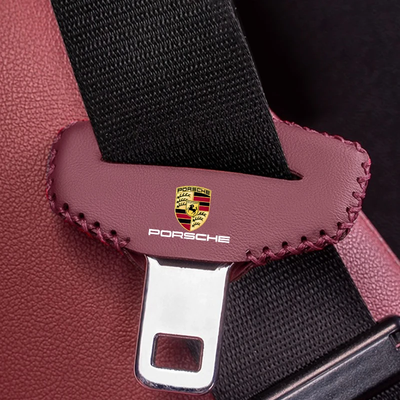 Custodia in pelle con fibbia per cintura di sicurezza universale per auto per Porsche Panamera Cayenne Taycan 911 718 Macan Carrera-GT 928 944 968