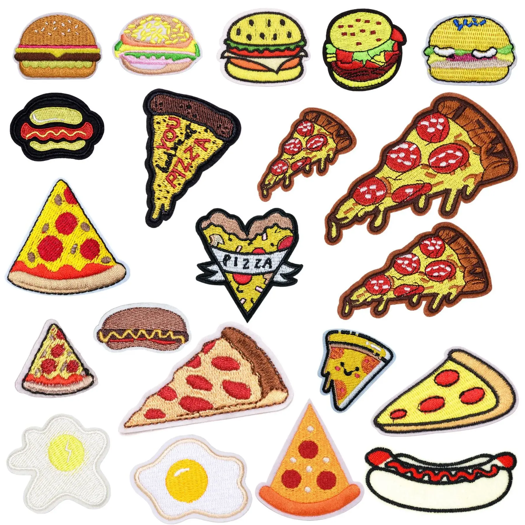 Cartoon Egg Hamburger Embroidery Patches Diy Hot Dog Pizza Clothing Hat Bag Shoe Repair Material Phone Gift Decor DIY Accessory