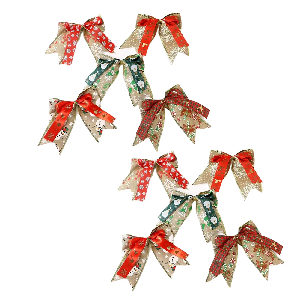 Confezione da 10 decorazioni natalizie con fiocco, decorazione a nastro, pendenti per albero di Natale, ornamenti natalizi per alberi di Natale, decorazioni per la casa