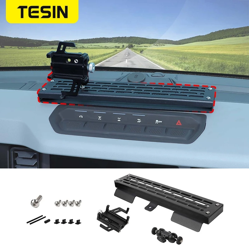 TESIN Car Center Console Mobile Phone Holder Rotatable Retractable Bracket For Ford Bronco 2021 2022 2023+ Interior Accessories