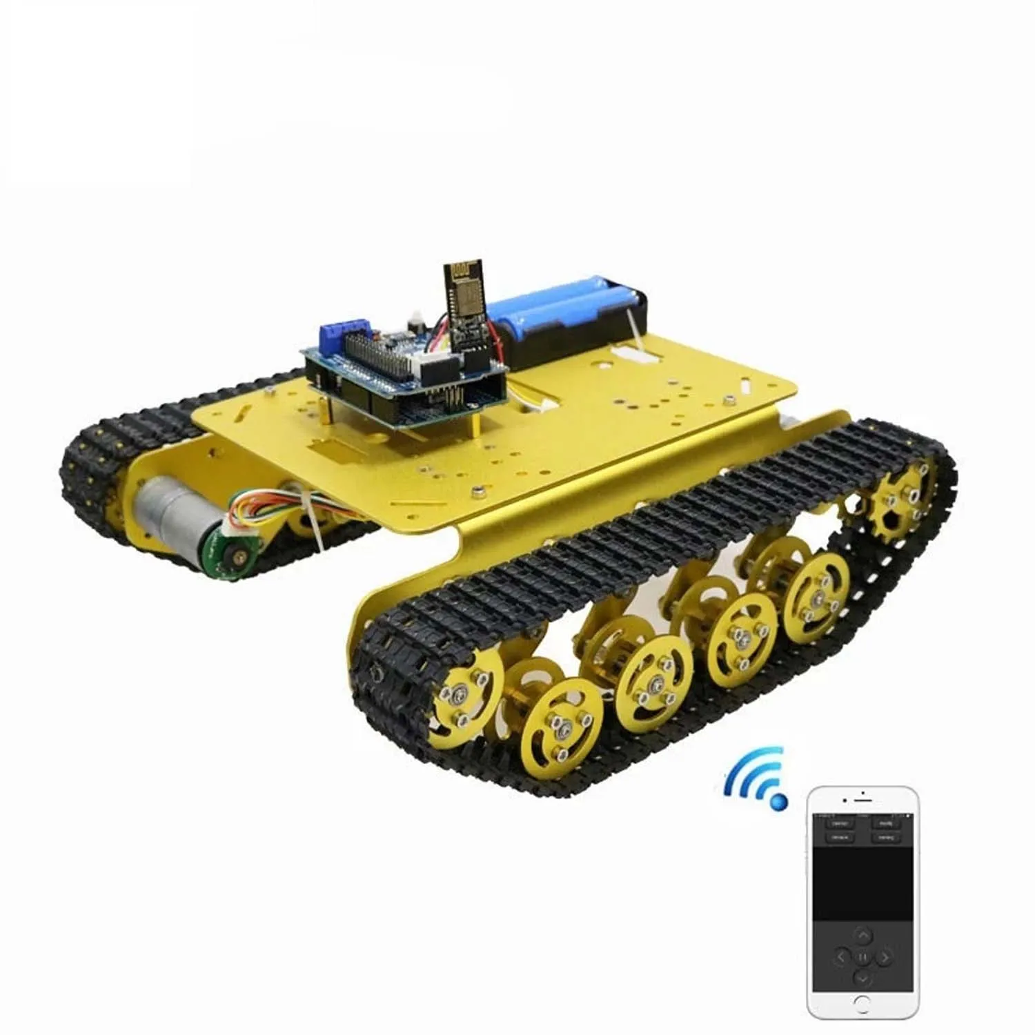 TS100 Wifi/핸들/블루투스 제어 R3 보드가있는 arduino용 스마트 로봇 탱크 섀시 자동차 키트, 4 도로 모터 드라이버 보드