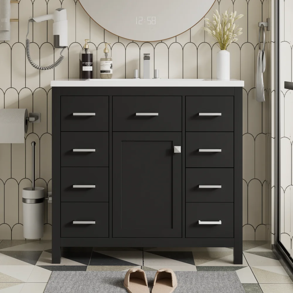 36 inch Modern Bathroom Vanity Cabinet with Multifunctional storage space - 5 Drawers and 1 Door