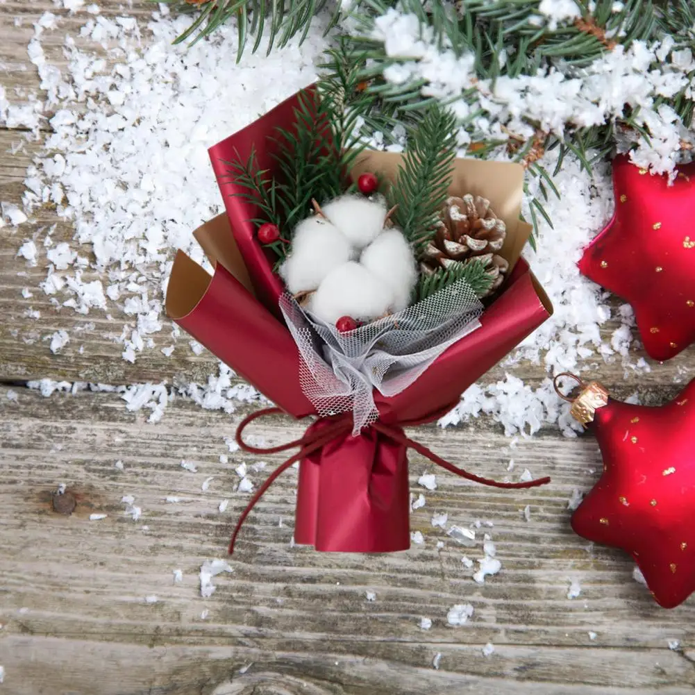 Table Centerpiece for Christmas Mini Christmas Bouquet Artificial Pine Needles Pine Cone Cotton Flower Handed for Friends