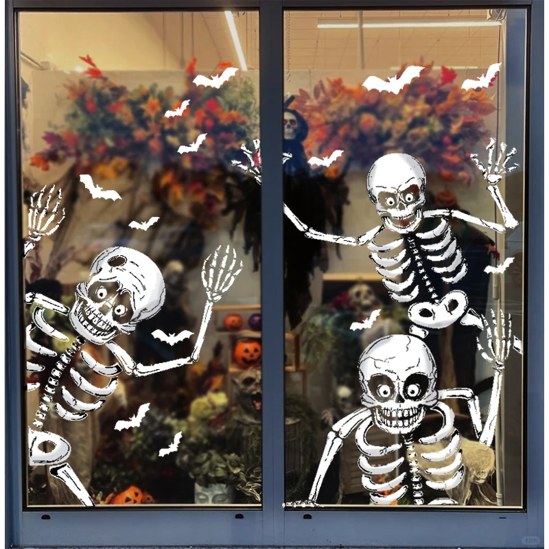 4 Stück Halloween große Skelett Wanda uf kleber menschliche Schädel Knochen Fledermaus Fenster Aufkleber Halloween Party beängstigend zu Hause Raum Aufkleber Dekore