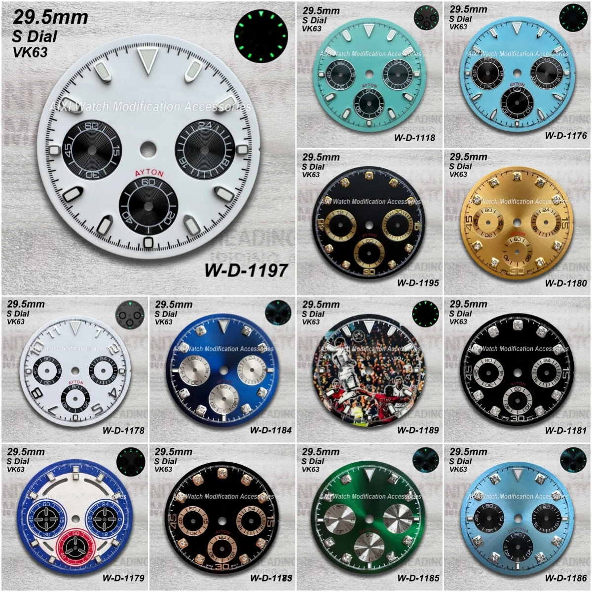 

29.5mm S Logo DTN Panda Diamond Dial Fit VK63 Movement Green/No Luminous High Quality Watch Modification Accessories