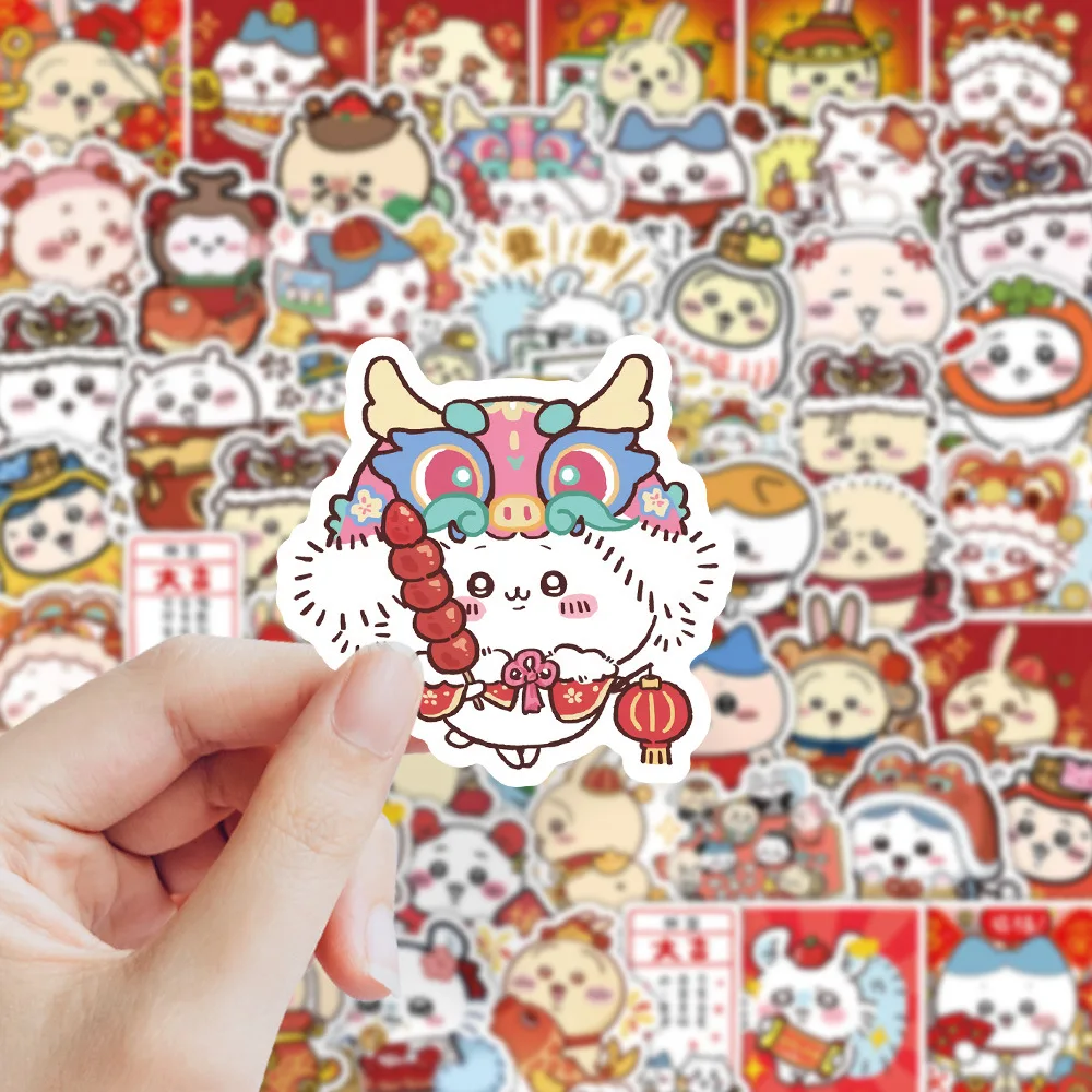 

10/30/70Pcs Chiikawa New Year Edition Stickers Cartoon Graffiti Joyful Red Cute Decorative Stickers DIY Guitar Skateboard