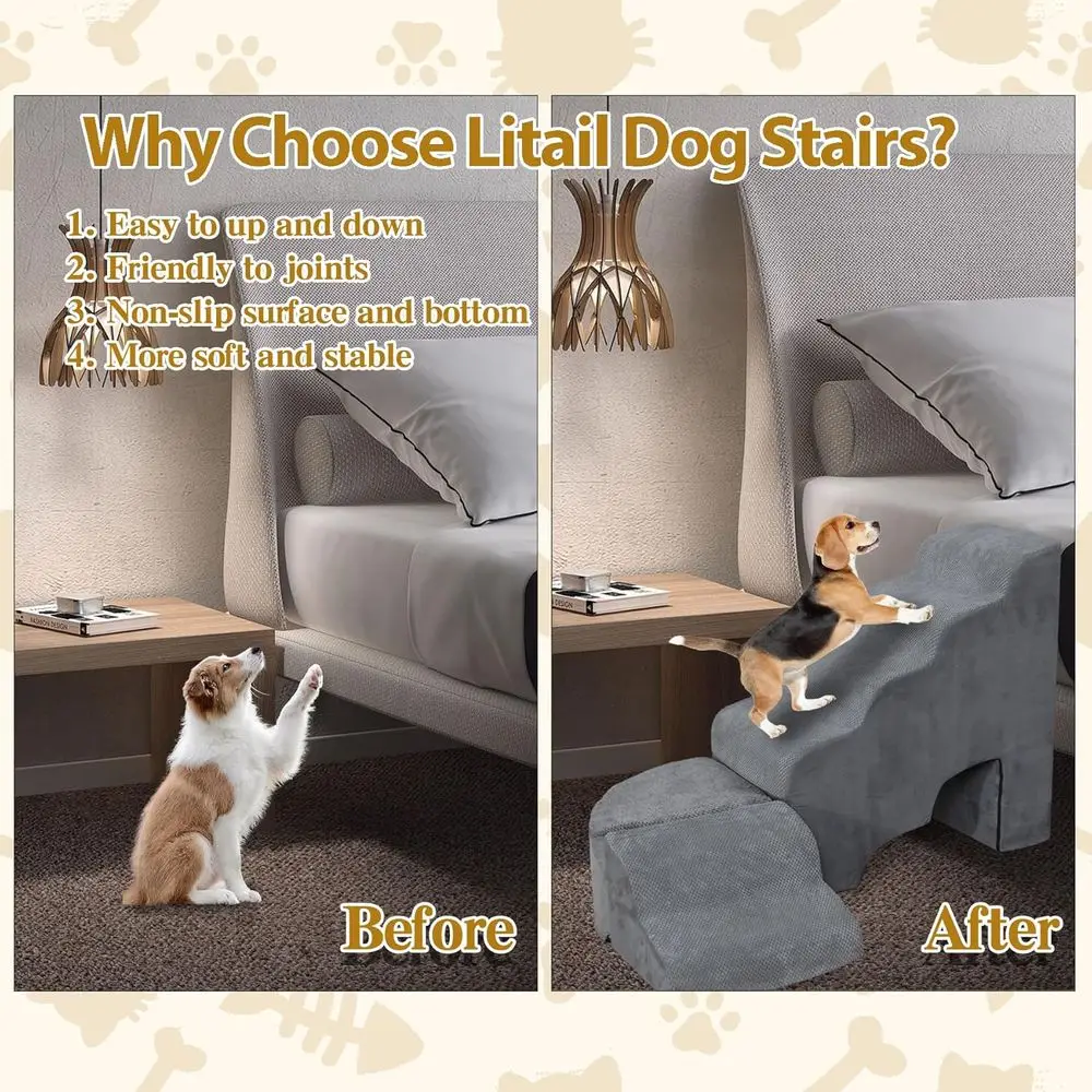 منحدر درج الحيوانات الأليفة للكلاب الصغيرة: سهل الوصول إلى أسرة عالية، غطاء قابل للإزالة، خطوات إسفنجية متينة للحيوانات الأليفة المتوسطة والكبيرة