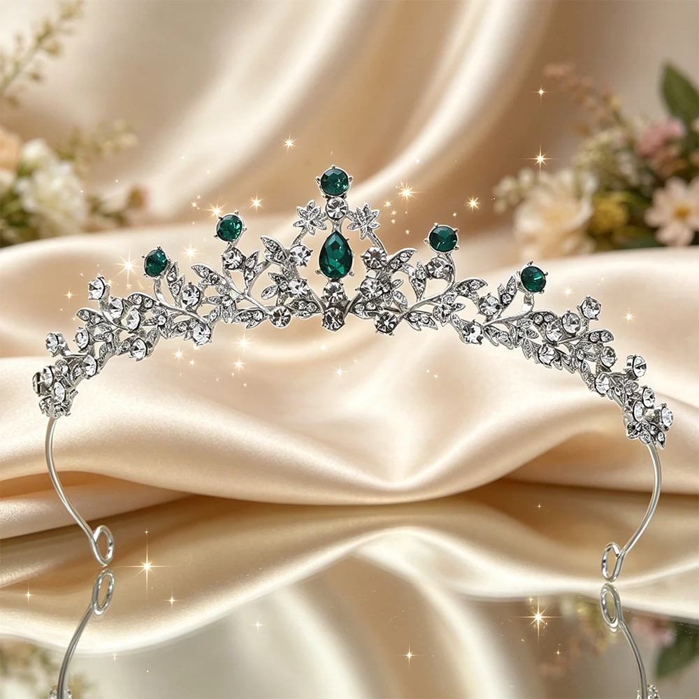 Tiara nupcial plateada con diseño floral de ramas, corona de reina con pedrería brillante, elegante tocado vintage con ramas para bodas, cumpleaños y fiestas formales